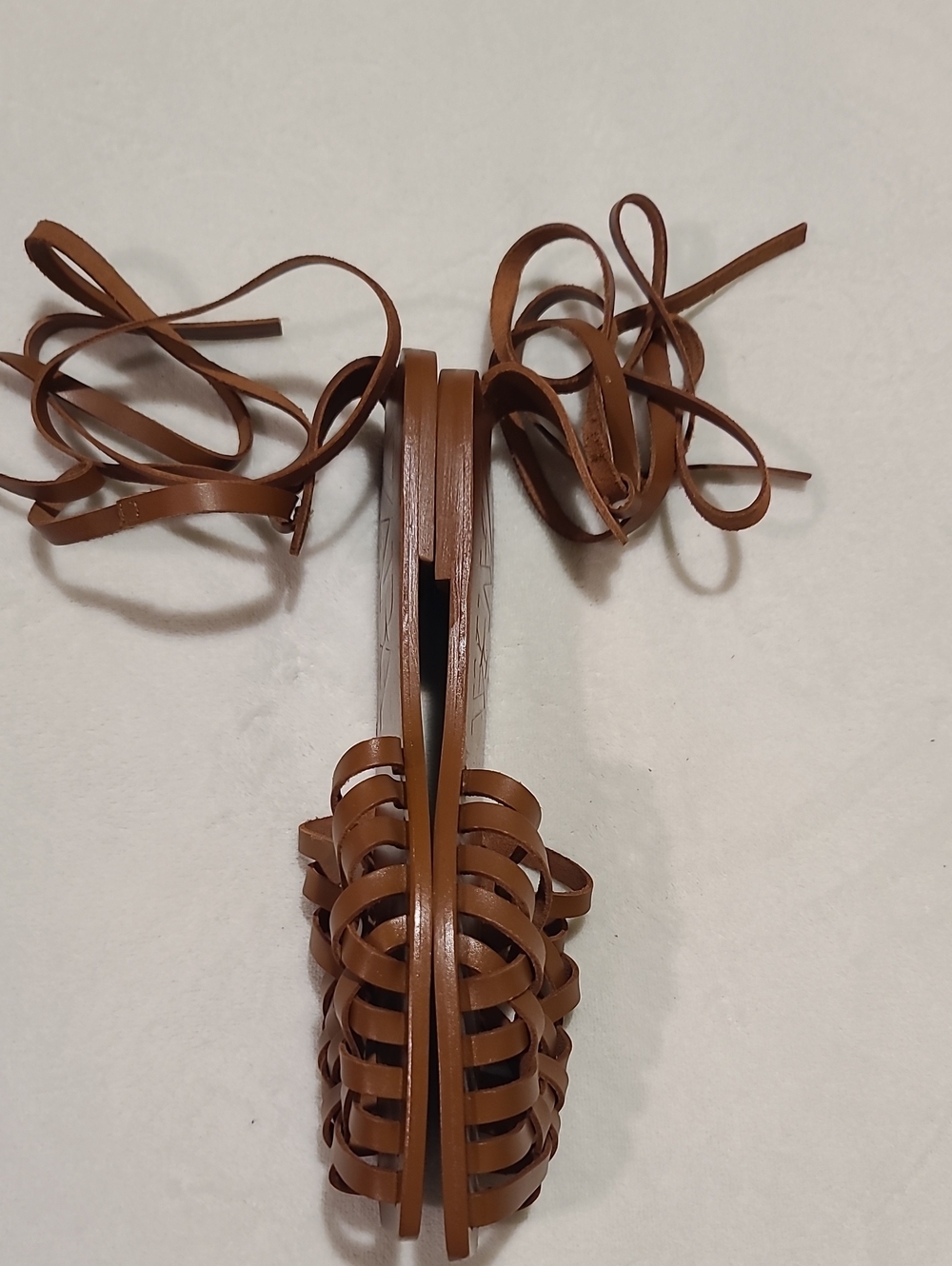 Zara Brown Woven Leather Lace-Up Sandals - Picture 5 of 7
